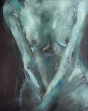 Load image into Gallery viewer, Female form oil painting of a seated female figure by Roberta Heslop, titled Grace, expressing stillness, softness, and quiet strength.