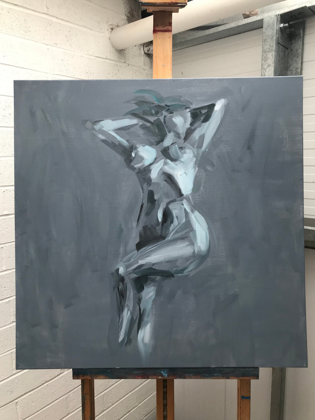 Work in progress of Auburn Beauty by Roberta Heslop, showing layered paint and evolving details on the canvas.