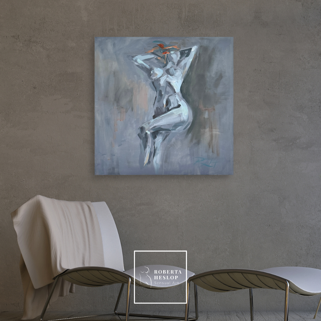 Interior view of Auburn Beauty by Roberta Heslop in a contemporary living space with soft natural lighting.
