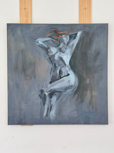 Auburn Beauty by Roberta Heslop shown in the artist’s studio, surrounded by creative materials and soft daylight.