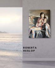 Load image into Gallery viewer, Original acrylic painting Captivated displayed on a wall, feminine wall art by Roberta Heslop