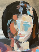 Load image into Gallery viewer, Detail of the face and expression in Captivated, original acrylic painting by Roberta Heslop