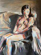 Load image into Gallery viewer, Captivated, original acrylic painting of a woman, 30 x 24 inches, by Roberta Heslop
