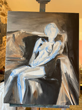 Load image into Gallery viewer, Captivated, original acrylic painting in studio - work in progress by Roberta Heslop