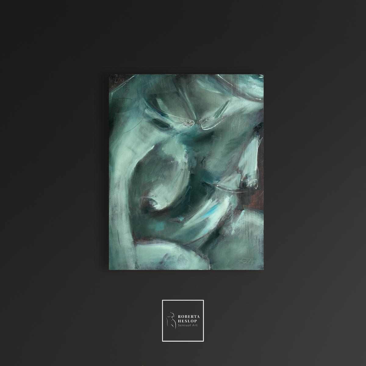 Interior view showing Gesture, an oil painting by Roberta Heslop, hanging on a soft-toned wall, evoking calm, authenticity, and ease.