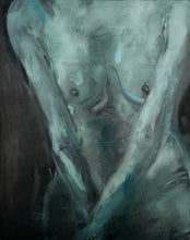 Load image into Gallery viewer, Oil painting of a seated female figure by Roberta Heslop, titled Grace, expressing stillness, softness, and quiet strength.