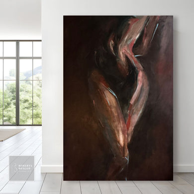Awakening oil painting displayed in modern interior - large scale contemporary art by Roberta Heslop