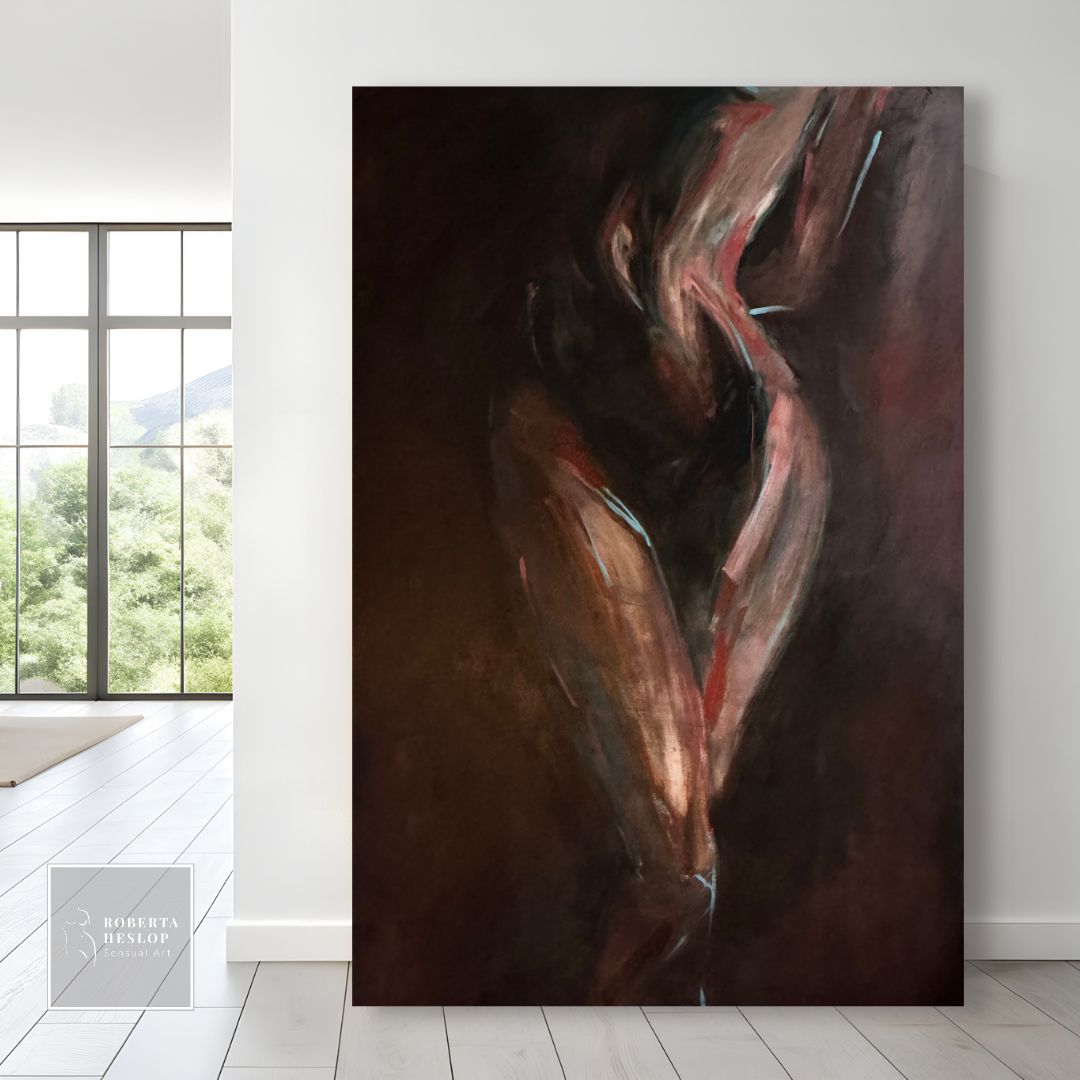 Awakening oil painting displayed in modern interior - large scale contemporary art by Roberta Heslop