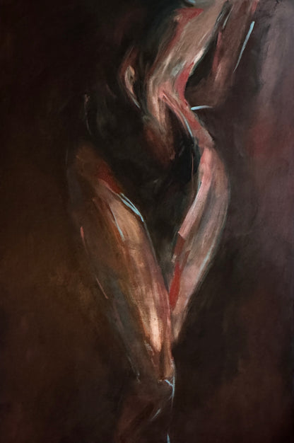 Original oil painting Awakening by Roberta Heslop - large scale female form art in earthy tones 48x60 inches
