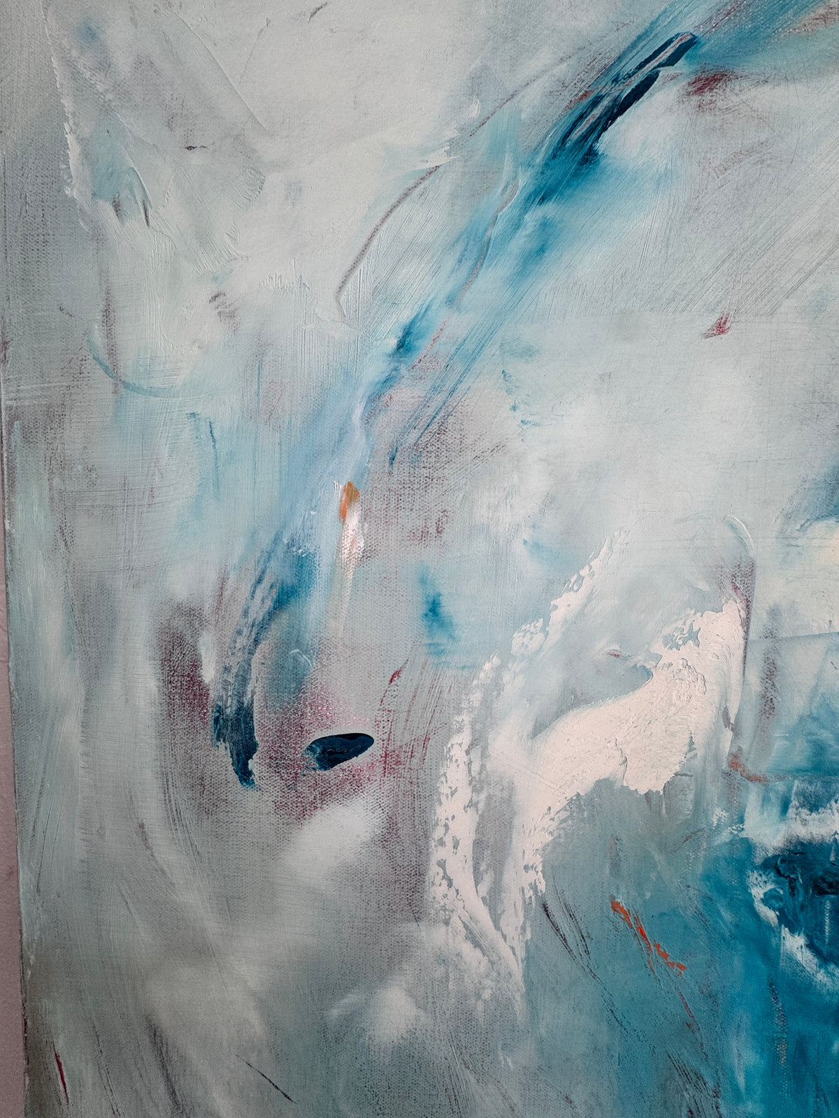 Textural close up of Fire and Ice contemporary abstract painting showing expressive brushstrokes and colour depth