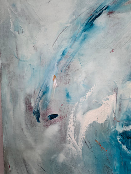 Textural close up of Fire and Ice contemporary abstract painting showing expressive brushstrokes and colour depth