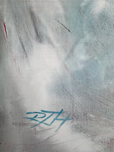 Load image into Gallery viewer,  Artist signature on Fire and Ice original abstract painting, 30x30 oil on canvas by Roberta Heslop