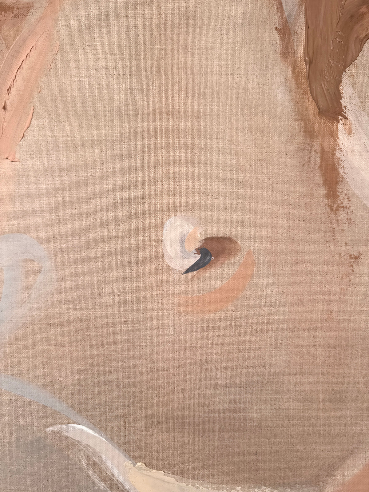 Detail of standing female torso in Freya showing warm flesh tones and gestural brushwork by Roberta Heslop