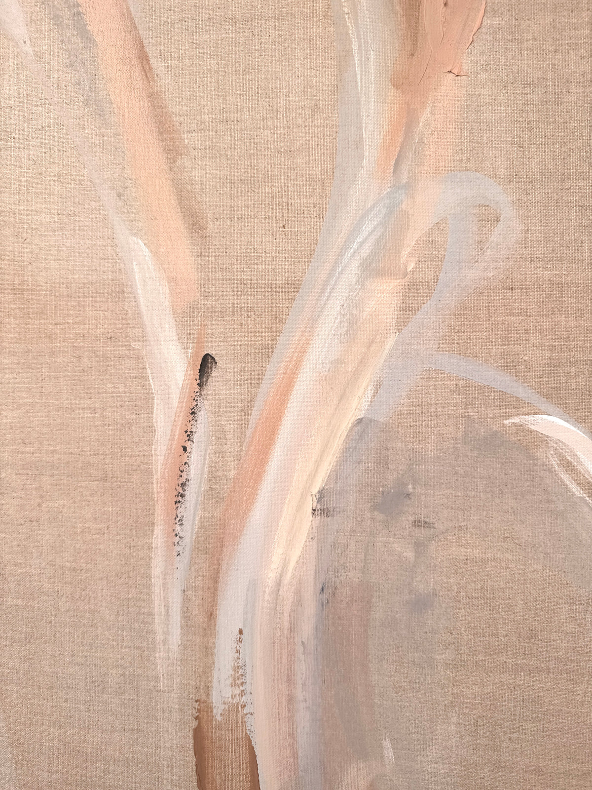 Close up detail of Freya figurative painting showing linen texture and paint surface by Roberta Heslop