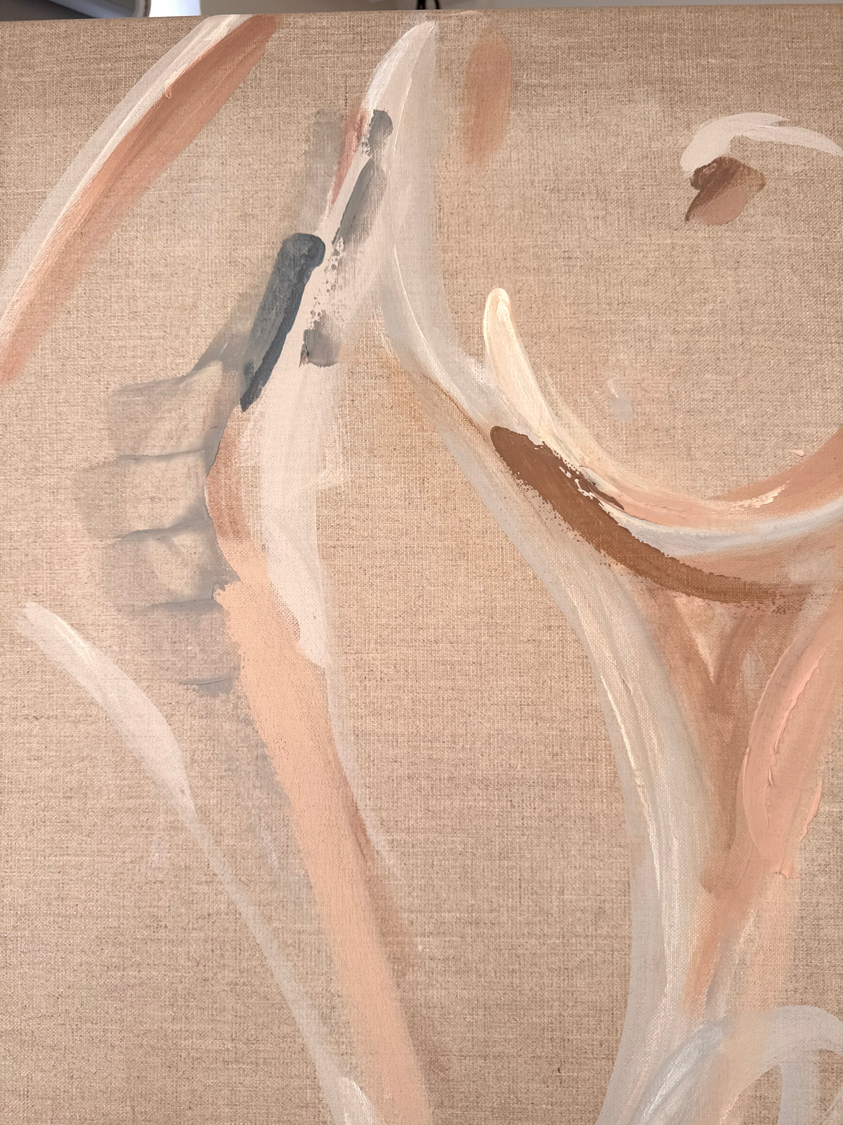 Detail of gestural marks in Freya original painting on linen by Roberta Heslop