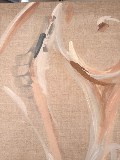 Detail of gestural marks in Freya original painting on linen by Roberta Heslop