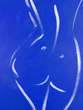 Load image into Gallery viewer, Close-up detail of Lapis by Roberta Heslop - expressive white brushstrokes on cobalt blue canvas