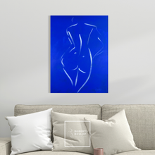 Load image into Gallery viewer, Lapis by Roberta Heslop displayed in a luxury lounge interior - original blue figurative painting celebrating the female form