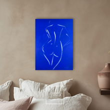 Load image into Gallery viewer, Lapis by Roberta Heslop displayed in a luxury interior - original blue figurative painting celebrating the female form