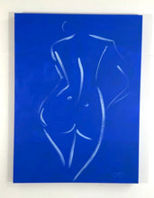 Load image into Gallery viewer, Lapis in the studio - original blue figurative painting by sensual artist Roberta Heslop
