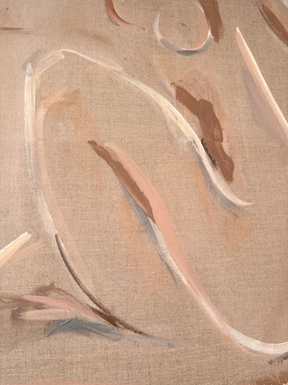 Close up detail of Lila figurative painting showing linen texture and paint surface by Roberta Heslop