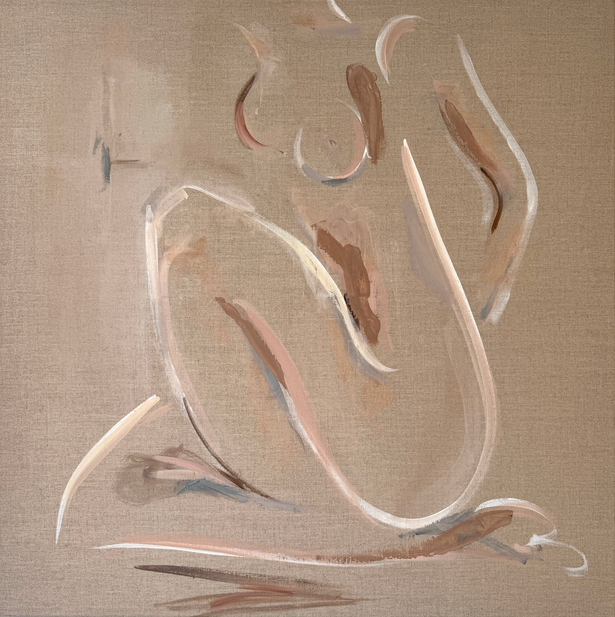 Lila original figurative painting seated female form warm flesh tones on linen by Roberta Heslop