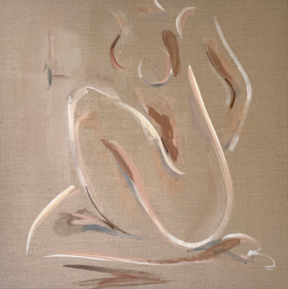 Lila original figurative painting seated female form warm flesh tones on linen by Roberta Heslop