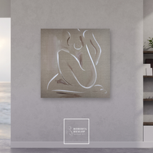 Load image into Gallery viewer, Abstract figurative artwork of a nude figure on a textured wall with 'Roberta Heslop' signature.