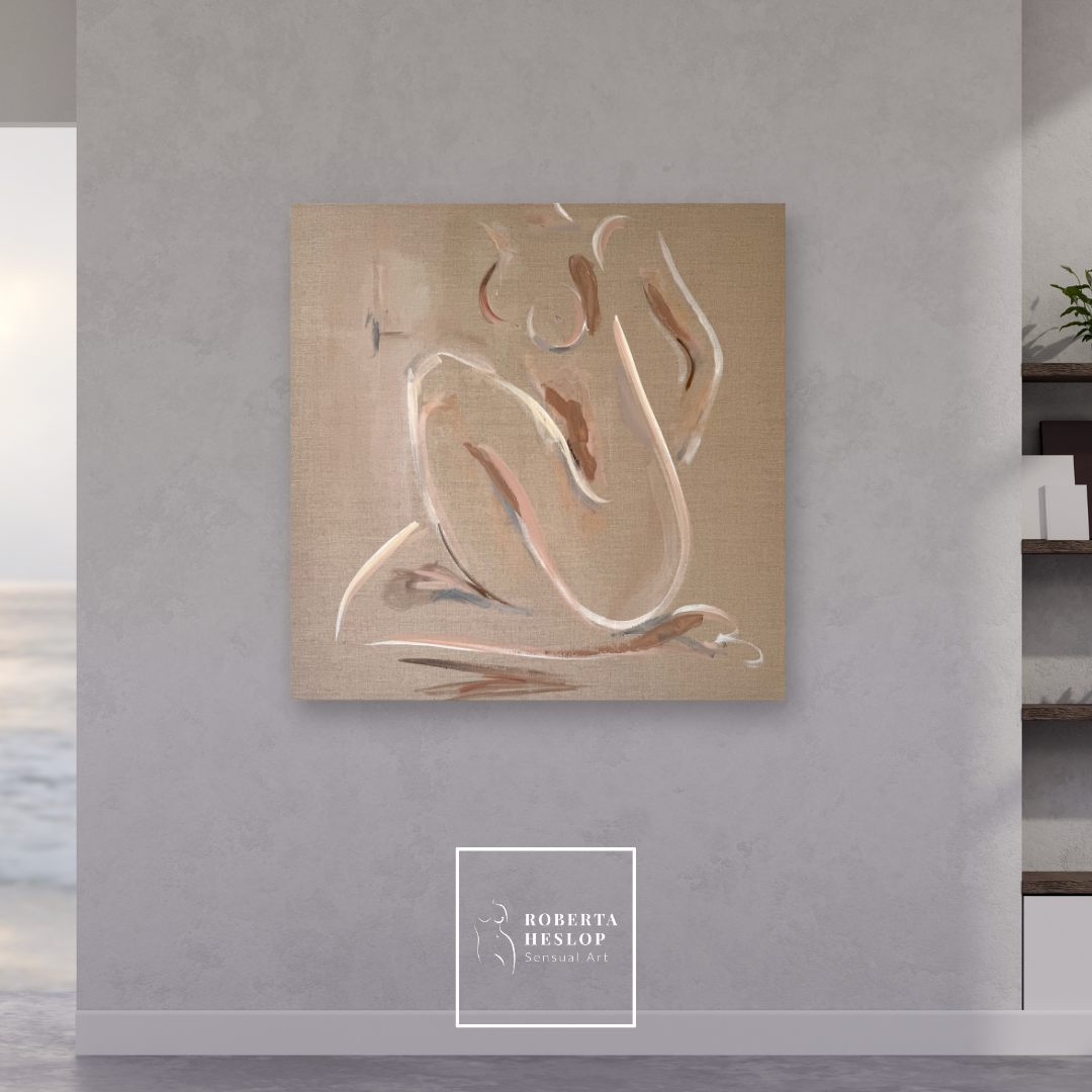 Original figurative painting Lila by Roberta Heslop displayed in a home interior