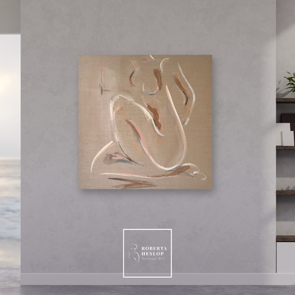 Original figurative painting Lila by Roberta Heslop displayed in a home interior