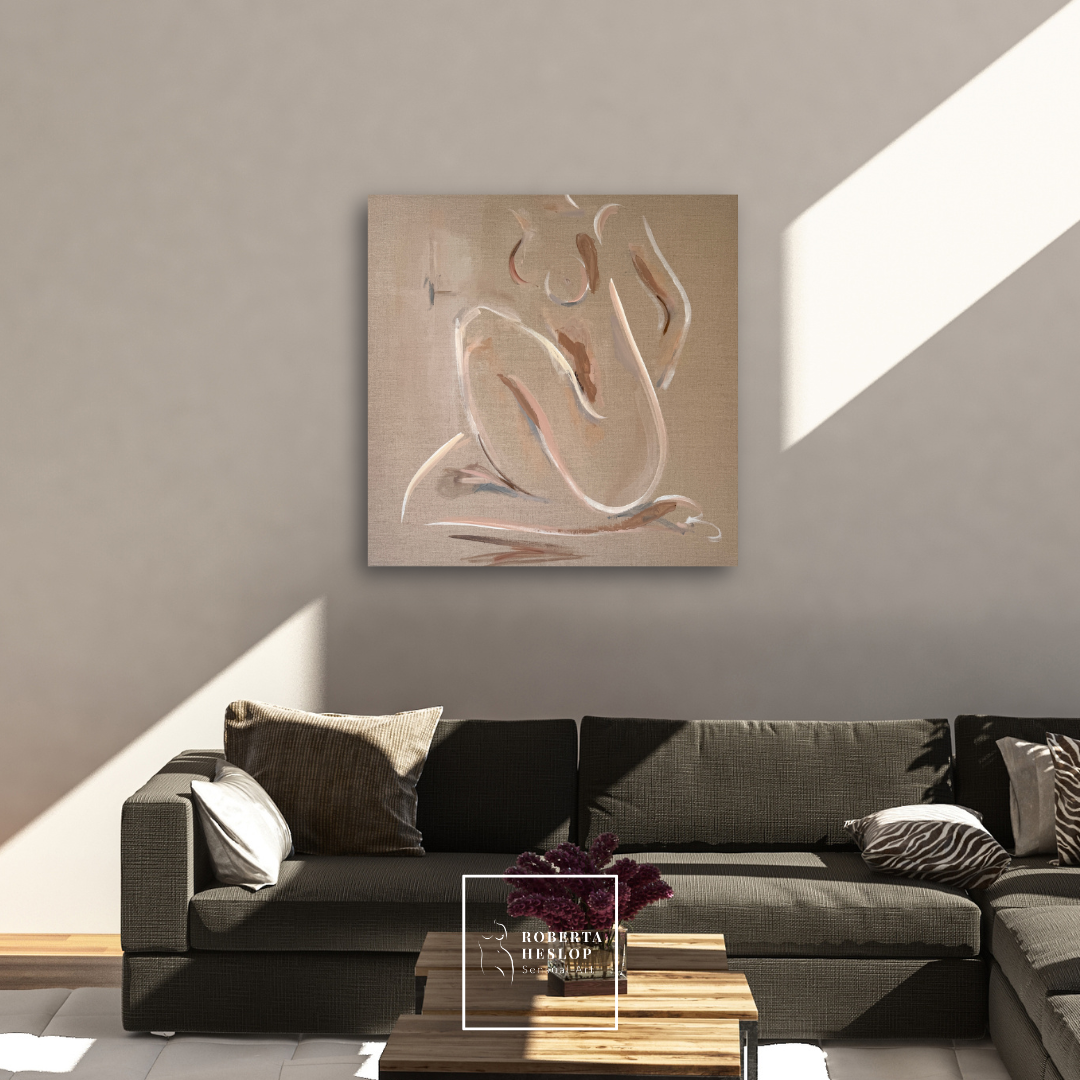 Lila original painting by Roberta Heslop styled in a living space