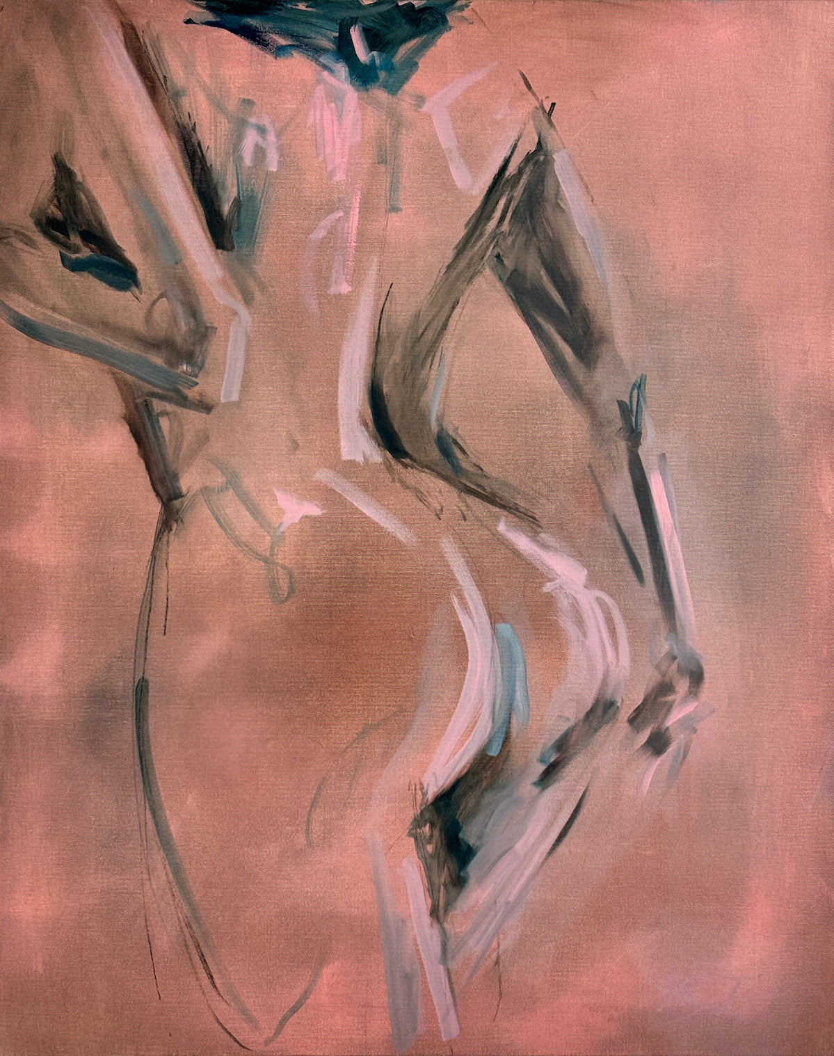 Lucia original oil painting in salmon pink by Roberta Heslop - contemporary female form art
