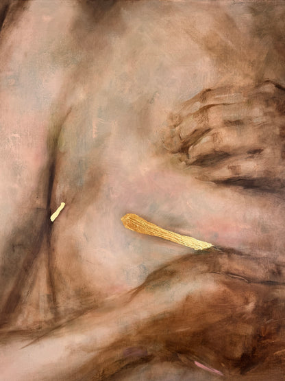 Always This Bright by Roberta Heslop: detail of the hand, torso and gold leaf