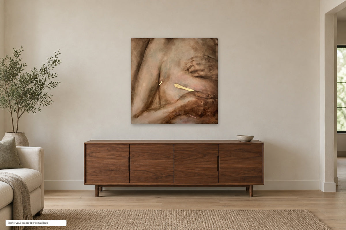 Always This Bright by Roberta Heslop shown as an unframed deep-edge canvas in a home interior visualisation; approximate scale