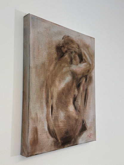 Angled view of Entirely Herself by Roberta Heslop showing the deep-edge canvas