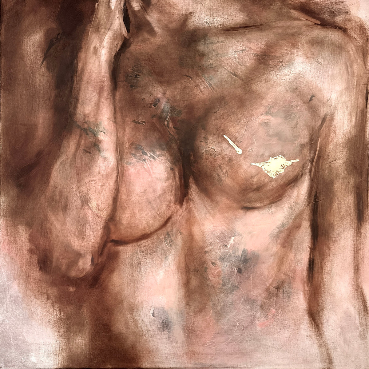 Golden Now by Roberta Heslop: female torso in warm earth tones with a gold leaf accent