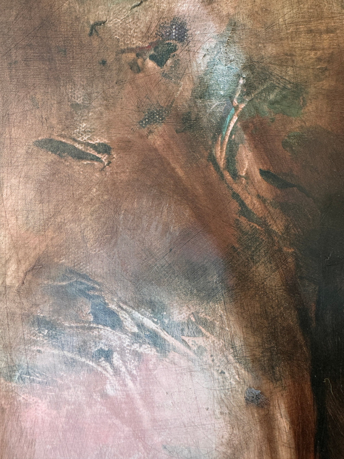 Golden Now by Roberta Heslop: earthy oil paint and blue-green brushwork detail