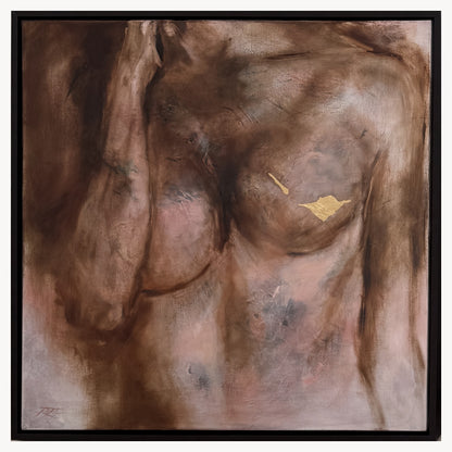 Golden Now by Roberta Heslop shown in its dark brown floating frame, using the Tinker Gallery photograph