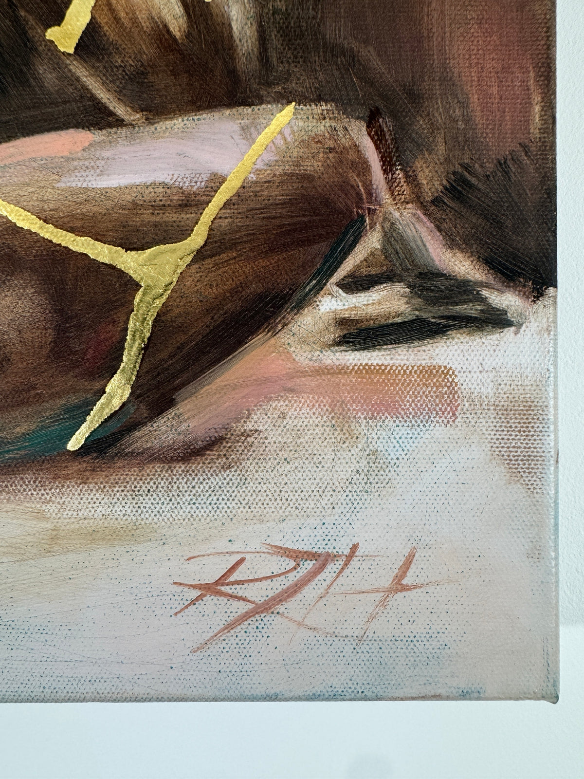 Held Within by Roberta Heslop: artist signature and gold leaf detail