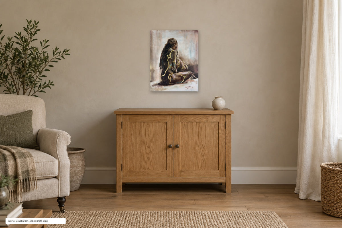 Held Within by Roberta Heslop shown as an unframed deep-edge canvas in a home interior visualisation; approximate scale