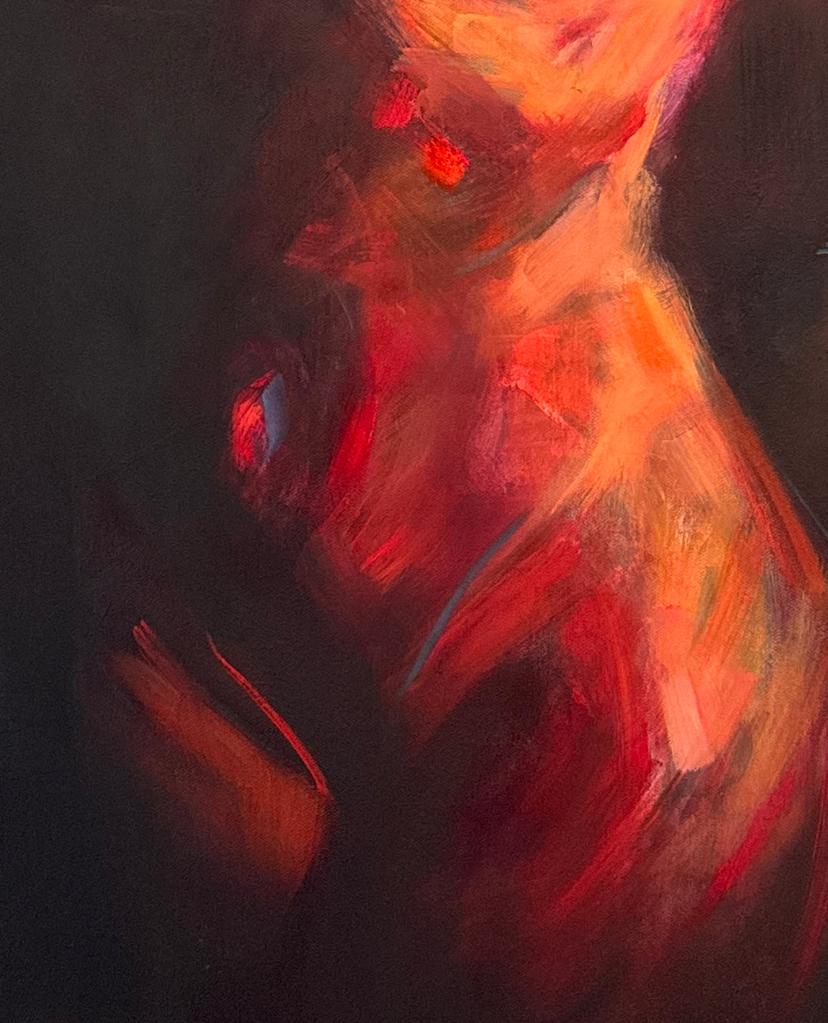 Risen by Roberta Heslop: close-up of the figure in red and orange oil paint