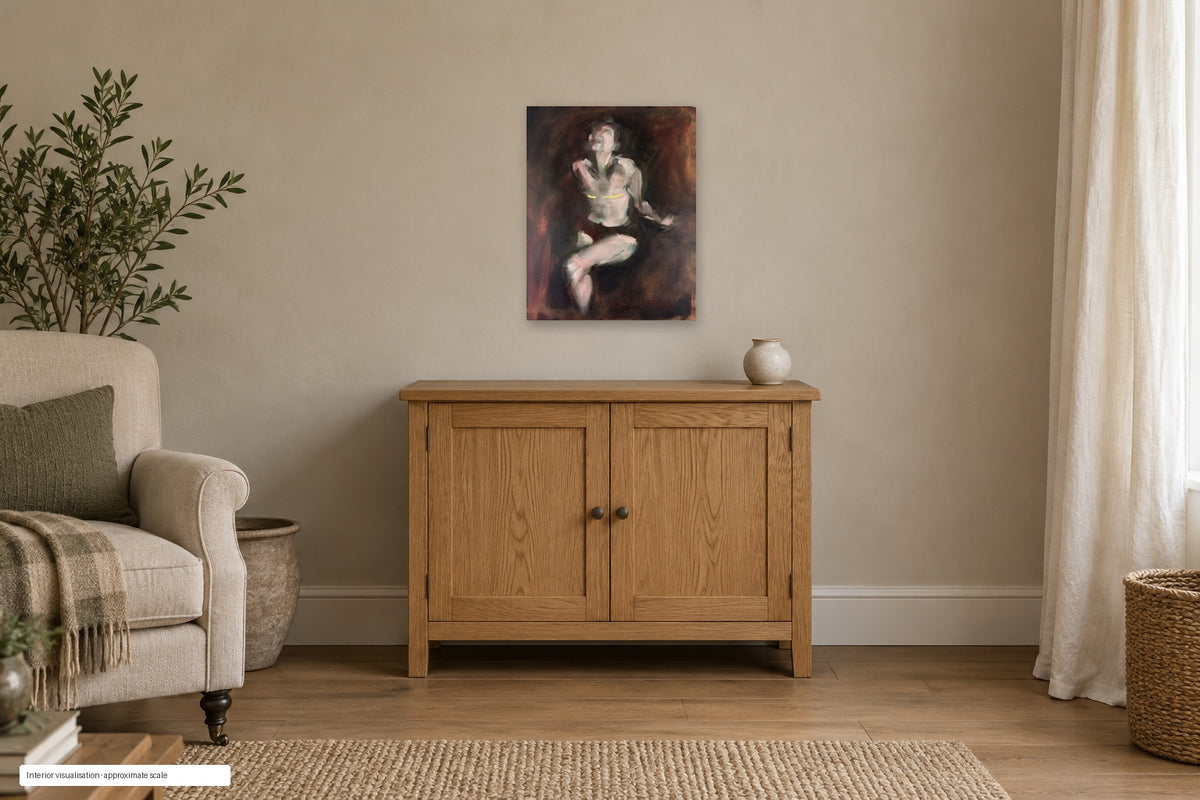 Shining Through by Roberta Heslop shown as an unframed deep-edge canvas in a home interior visualisation; approximate scale