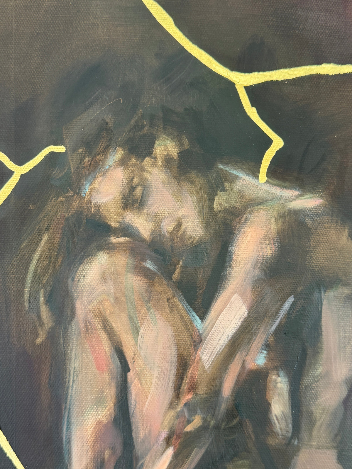 Unseen by Roberta Heslop: gold leaf lines crossing the painted background