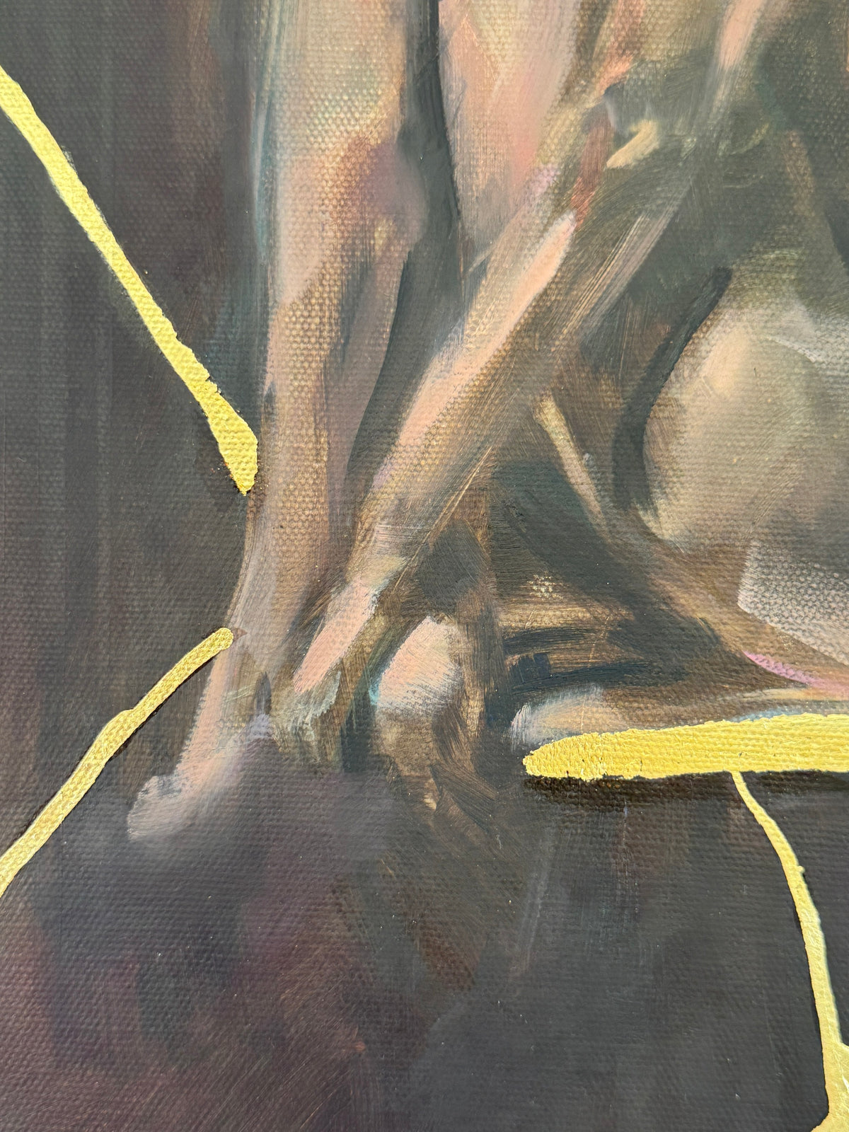 Unseen by Roberta Heslop: close-up of the figure and branching gold leaf