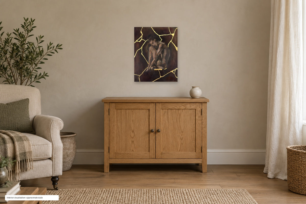 Unseen by Roberta Heslop shown as an unframed deep-edge canvas in a home interior visualisation; approximate scale