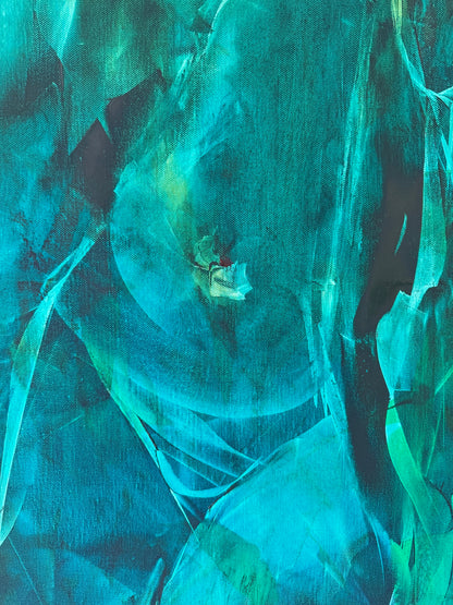 We Stand Abreast by Roberta Heslop: close-up of the female figures and turquoise brushwork