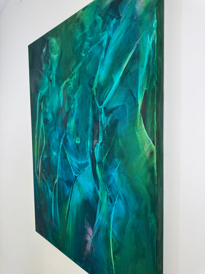 We Stand Abreast by Roberta Heslop: angled view of the painting showing the canvas depth