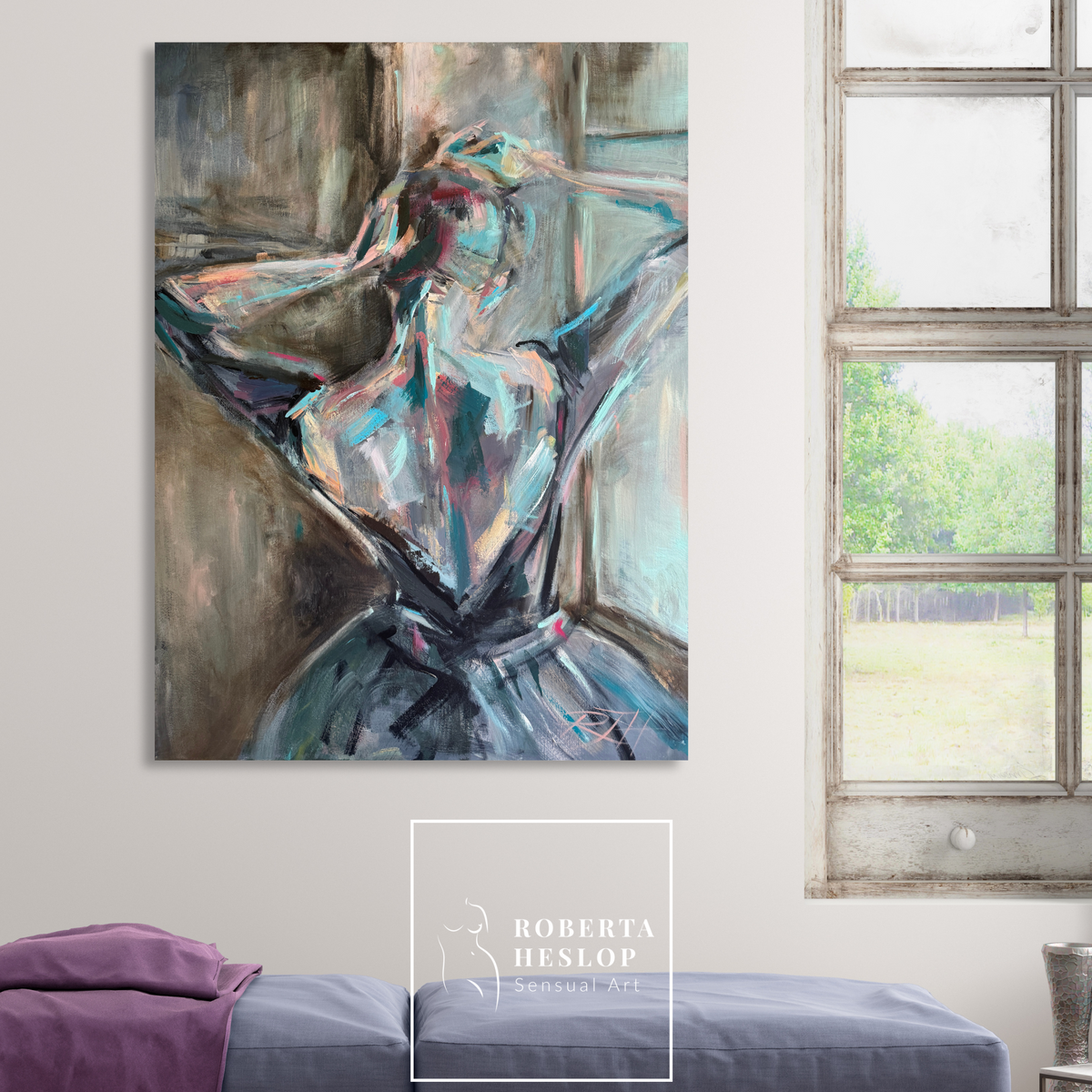 Silent Eloquence by Roberta Heslop displayed in a modern interior — contemporary sensual art for collectors.