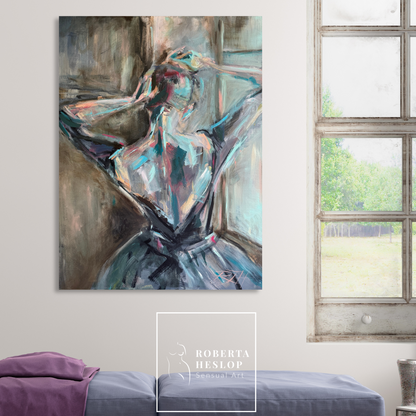 Silent Eloquence by Roberta Heslop displayed in a modern interior — contemporary sensual art for collectors.