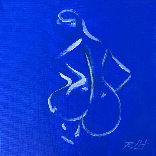 Whole - original blue figurative painting of the female form by Roberta Heslop, acrylic and Indian ink on deep-edge canvas